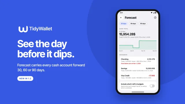 TidyWallet's Forecast: see the day an account dips