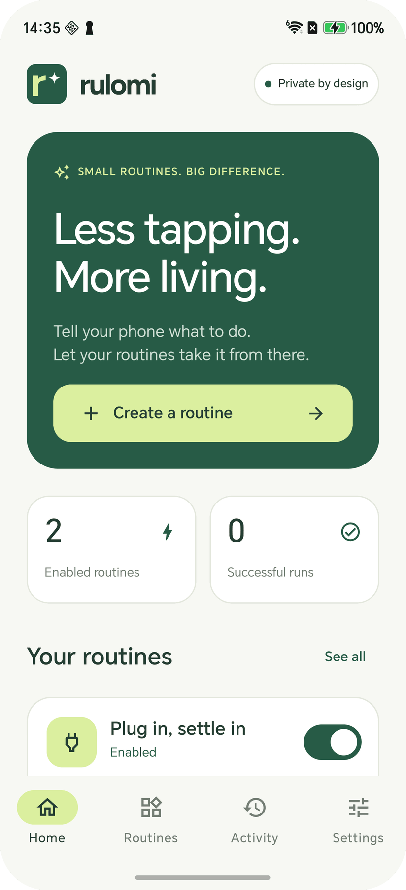 Rulomi home screen