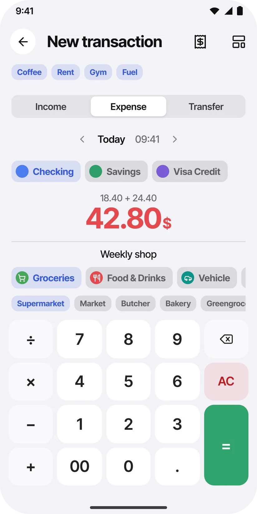 TidyWallet — New transaction