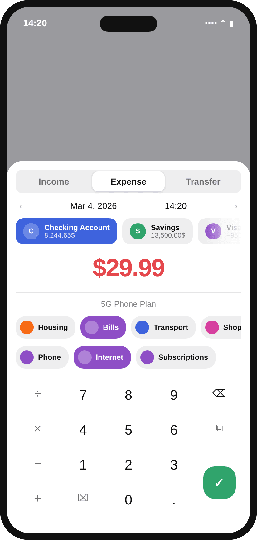 TrackedWallet — Add transaction